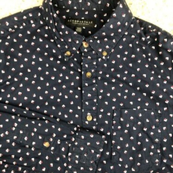 Aeropostale Button Up Shirt Mens Medium Blue Long Sleeve Diamond Print Casual - Picture 1 of 9